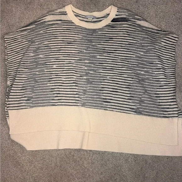 Hayden 100% Cashmere Navy Cream Striped Poncho Sweater XS - Picture 3 of 4